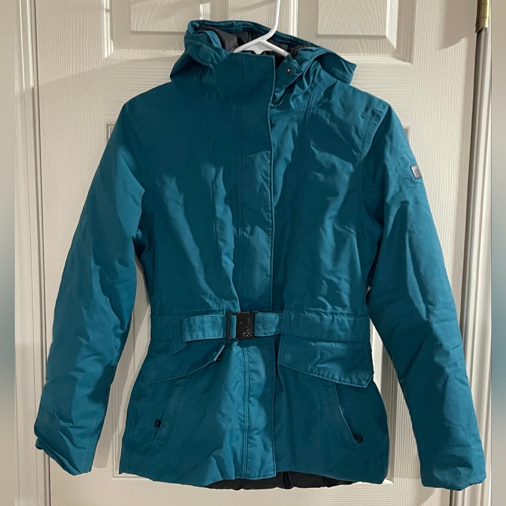 The North Face Womens Teal Dunagiri Hooded Belted Goose-Down Parka Jacket Size S